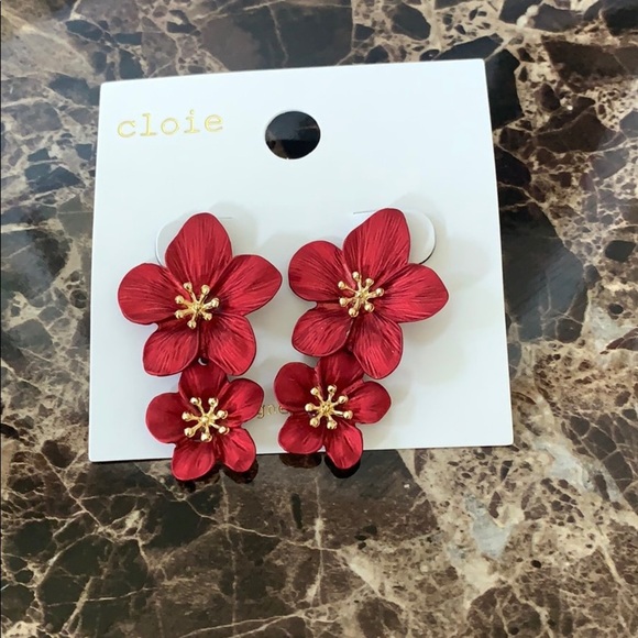 Earrings flowers red - Picture 1 of 3